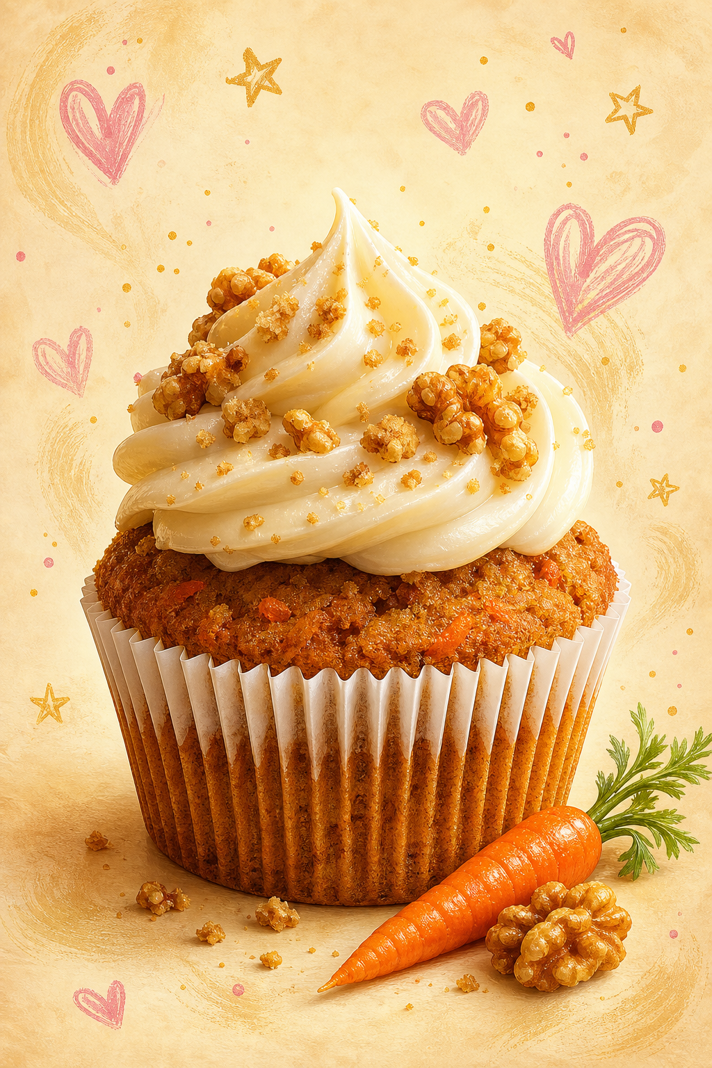 Carrot cake cupcake illustration.