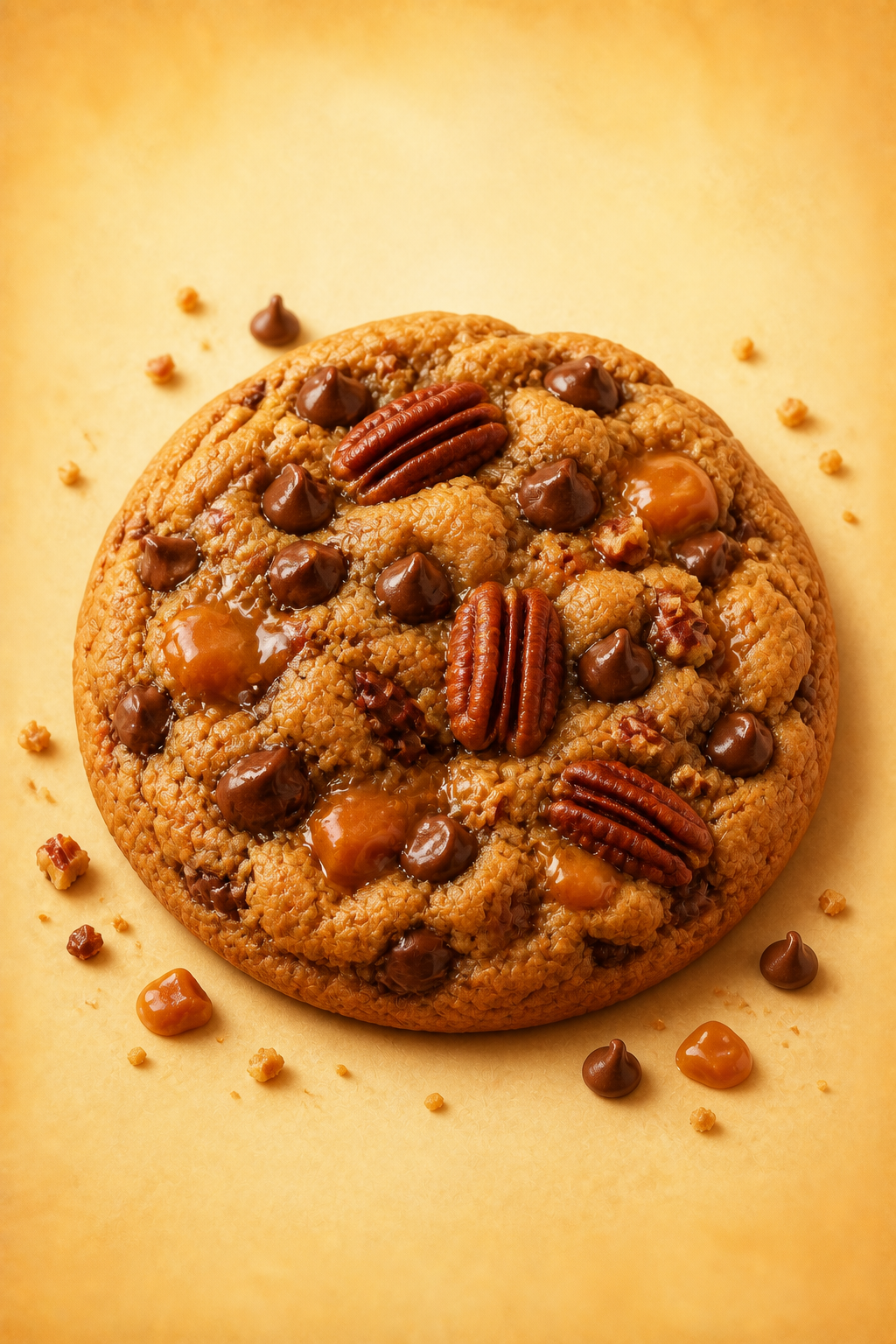 Chocolate chip turtle cookie illustration.