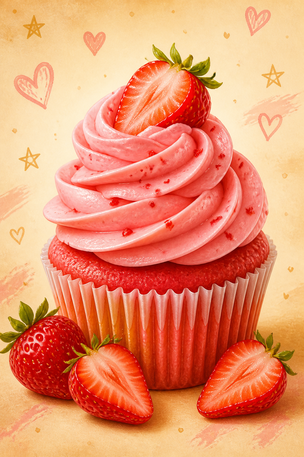 Strawberry cupcake illustration.